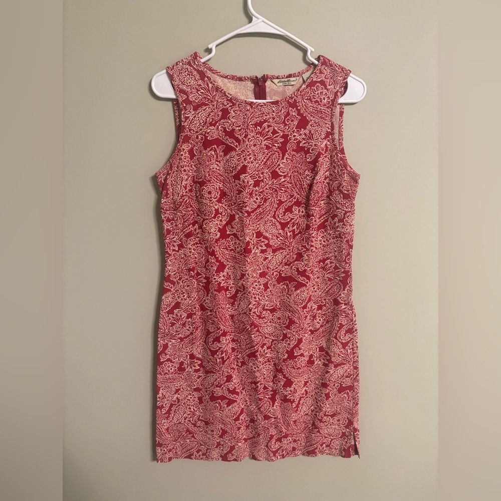 Eddie Bauer Dress Size Medium Red Canvas Paisley  Sheath Sleeveless Timeless